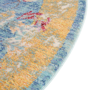 Blue 6' 1 x 6' 1 Austin Round Area Rug 100% Polyester Durable Cotton Backing Living Dining Room Bedroom Office Vintage Decor Carpet for Sale at Rug Engine