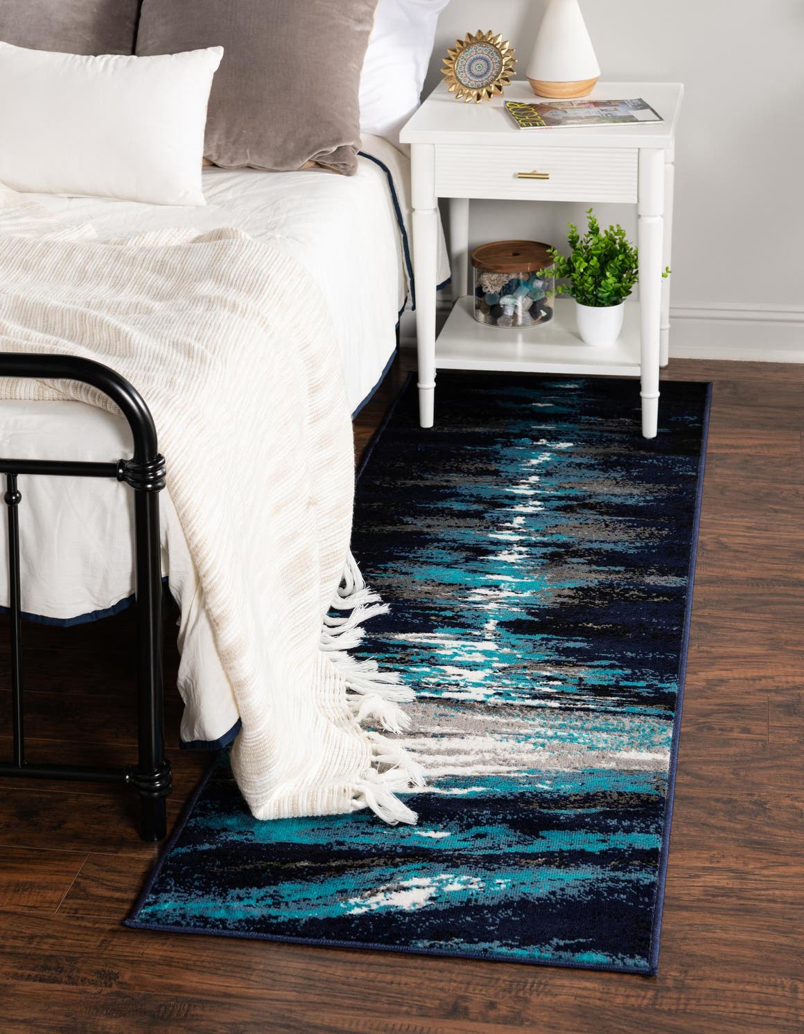 Navy Blue 2' 7 x 10' Metro Runner Area Rug 100% Polypropylene Abstract Modern Easy Clean Carpet for Living Room, Dining, Bedrooms for Sale at Rug Engine