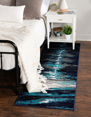 Navy Blue 2' 7 x 10' Metro Runner Area Rug 100% Polypropylene Abstract Modern Easy Clean Carpet for Living Room, Dining, Bedrooms for Sale at Rug Engine