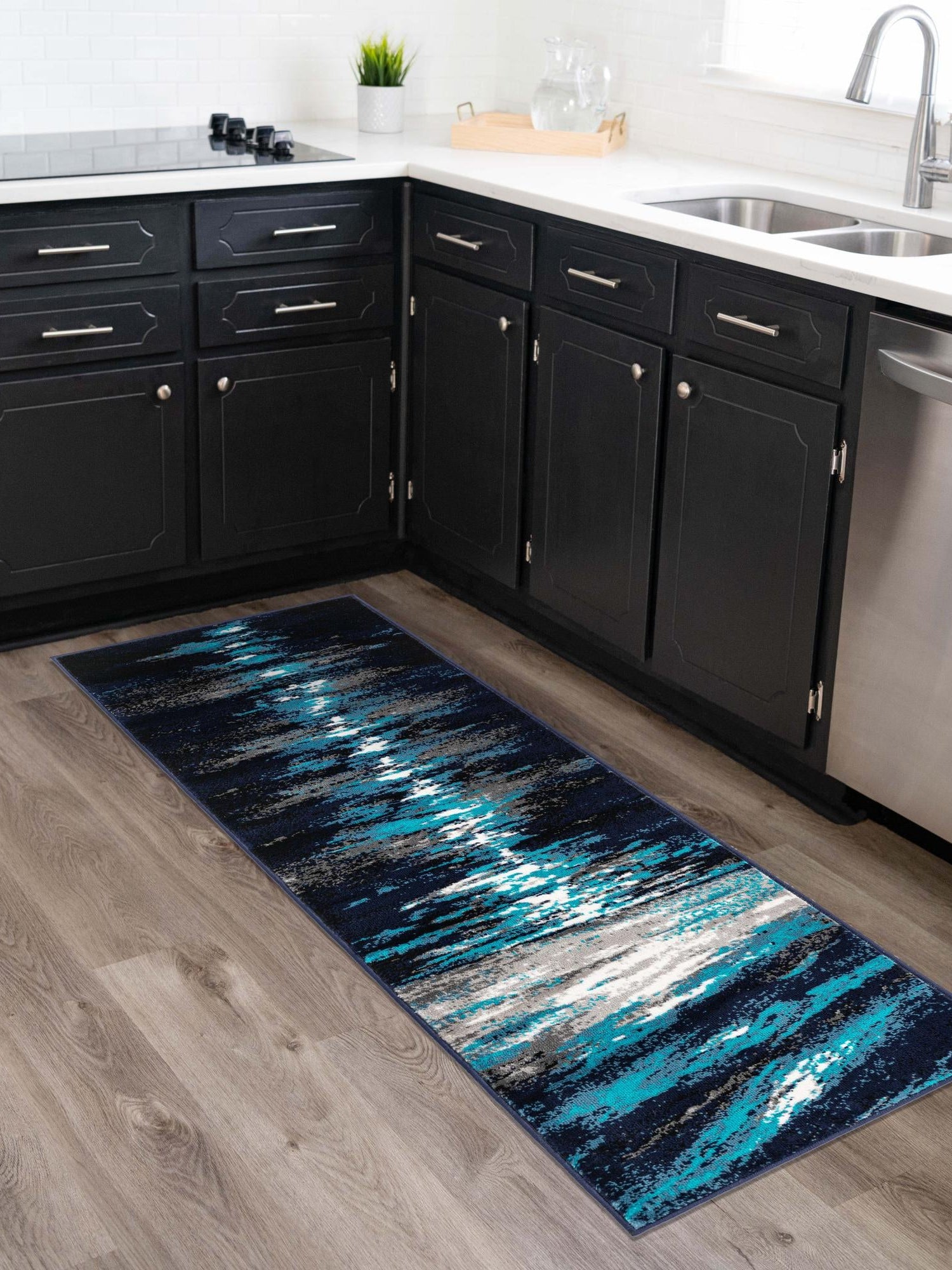 Navy Blue 2' 7 x 10' Metro Runner Area Rug 100% Polypropylene Abstract Modern Easy Clean Carpet for Living Room, Dining, Bedrooms for Sale at Rug Engine