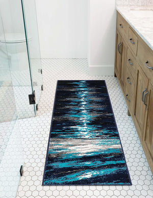 Navy Blue 2' 7 x 10' Metro Runner Area Rug 100% Polypropylene Abstract Modern Easy Clean Carpet for Living Room, Dining, Bedrooms for Sale at Rug Engine