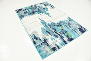 Turquoise 4' 1 x 6' 1 Metro Rectangle Area Rug 100% Polypropylene Abstract Modern Easy Clean Carpet for Living Room, Dining, Bedrooms for Sale at Rug Engine