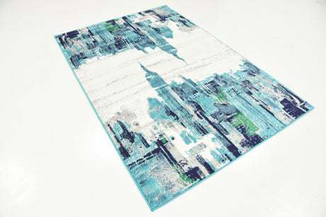 Turquoise 4' 1 x 6' 1 Metro Rectangle Area Rug 100% Polypropylene Abstract Modern Easy Clean Carpet for Living Room, Dining, Bedrooms for Sale at Rug Engine