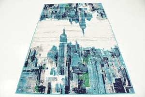 Turquoise 4' 1 x 6' 1 Metro Rectangle Area Rug 100% Polypropylene Abstract Modern Easy Clean Carpet for Living Room, Dining, Bedrooms for Sale at Rug Engine