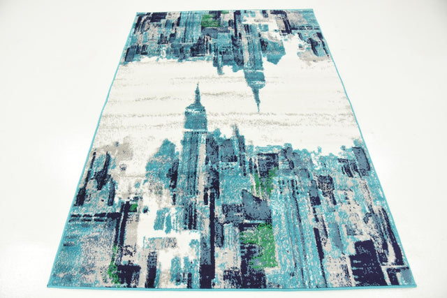Turquoise 4' 1 x 6' 1 Metro Rectangle Area Rug 100% Polypropylene Abstract Modern Easy Clean Carpet for Living Room, Dining, Bedrooms for Sale at Rug Engine