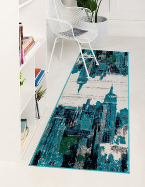 Turquoise 2' x 6' 7 Metro Runner Area Rug 100% Polypropylene Abstract Modern Easy Clean Carpet for Living Room, Dining, Bedrooms for Sale at Rug Engine