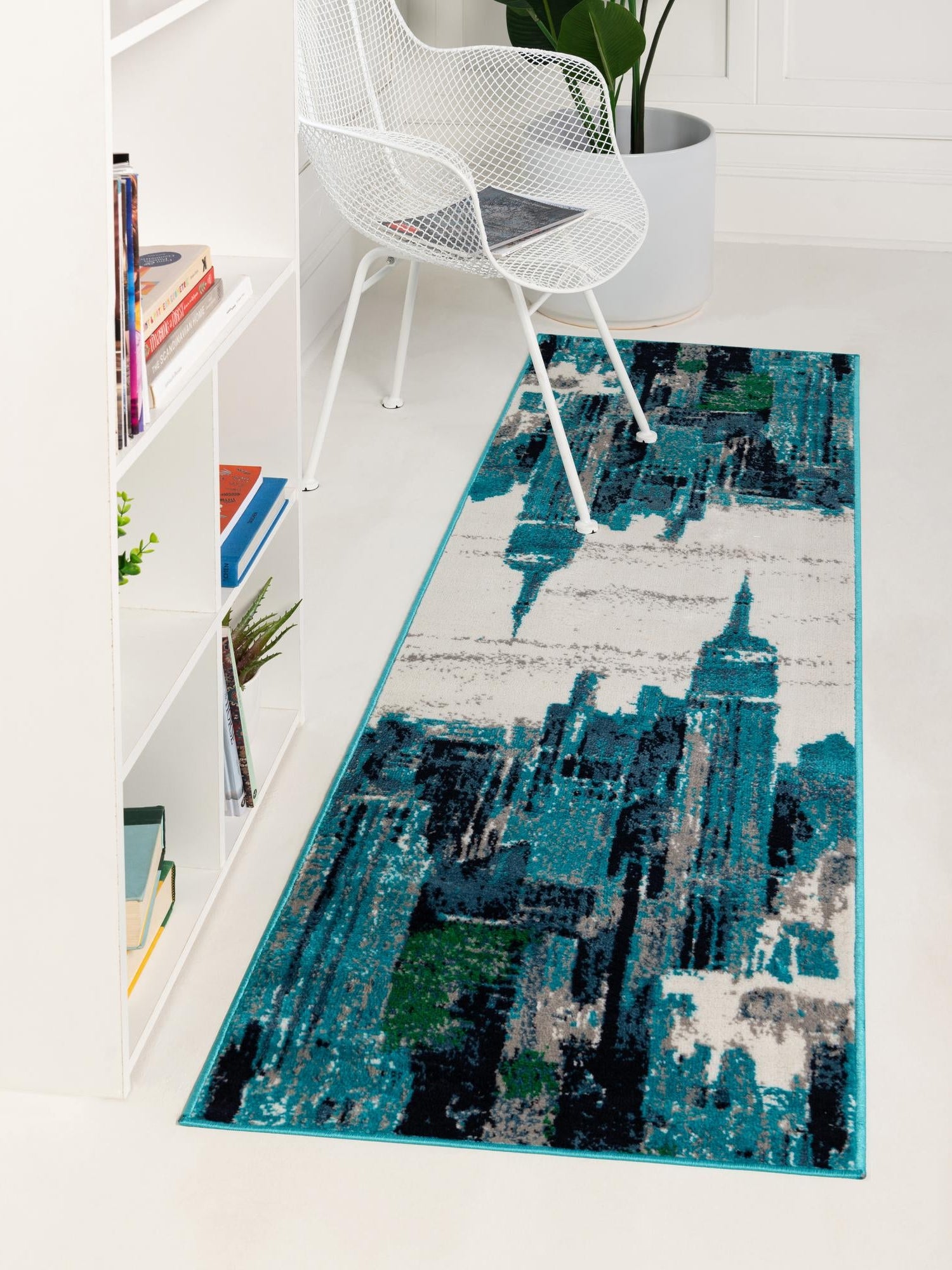 Turquoise 2' x 13' Metro Runner Area Rug 100% Polypropylene Abstract Modern Easy Clean Carpet for Living Room, Dining, Bedrooms for Sale at Rug Engine