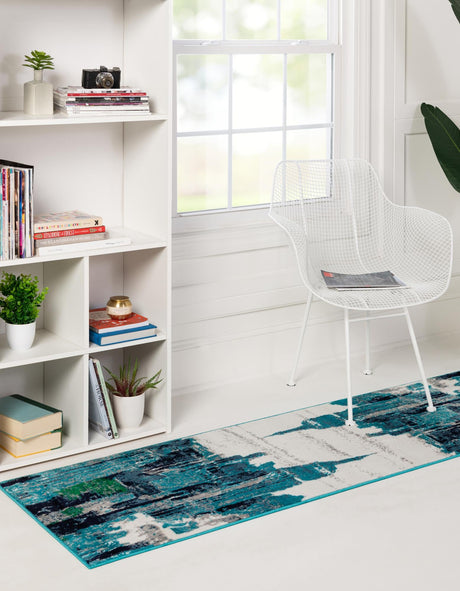 Turquoise 2' x 6' 7 Metro Runner Area Rug 100% Polypropylene Abstract Modern Easy Clean Carpet for Living Room, Dining, Bedrooms for Sale at Rug Engine