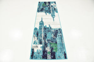 Turquoise 2' x 6' 7 Metro Runner Area Rug 100% Polypropylene Abstract Modern Easy Clean Carpet for Living Room, Dining, Bedrooms for Sale at Rug Engine