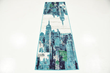 Turquoise 2' x 6' 7 Metro Runner Area Rug 100% Polypropylene Abstract Modern Easy Clean Carpet for Living Room, Dining, Bedrooms for Sale at Rug Engine