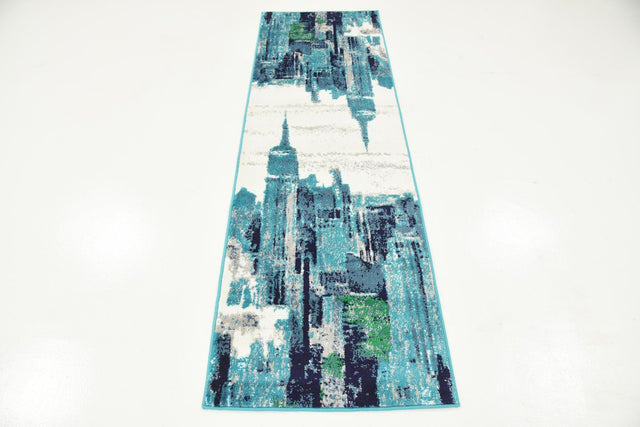 Turquoise 2' x 6' 7 Metro Runner Area Rug 100% Polypropylene Abstract Modern Easy Clean Carpet for Living Room, Dining, Bedrooms for Sale at Rug Engine