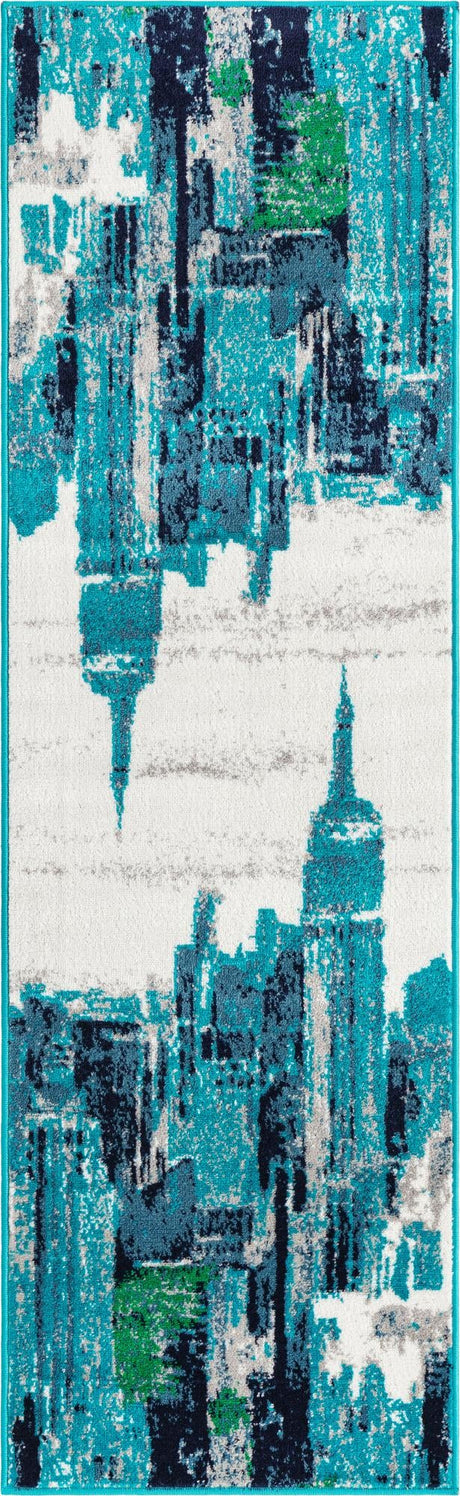 Turquoise 2' x 6' 7 Metro Runner Area Rug 100% Polypropylene Abstract Modern Easy Clean Carpet for Living Room, Dining, Bedrooms for Sale at Rug Engine
