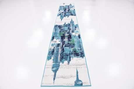 Turquoise 2' x 13' Metro Runner Area Rug 100% Polypropylene Abstract Modern Easy Clean Carpet for Living Room, Dining, Bedrooms for Sale at Rug Engine