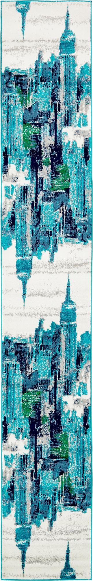 Turquoise 2' x 13' Metro Runner Area Rug 100% Polypropylene Abstract Modern Easy Clean Carpet for Living Room, Dining, Bedrooms for Sale at Rug Engine