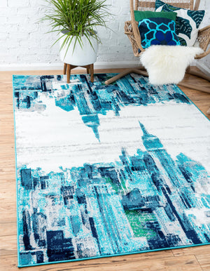 Turquoise 4' 1 x 6' 1 Metro Rectangle Area Rug 100% Polypropylene Abstract Modern Easy Clean Carpet for Living Room, Dining, Bedrooms for Sale at Rug Engine