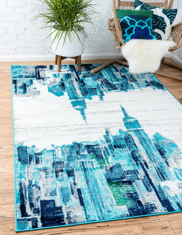 Turquoise 4' 1 x 6' 1 Metro Rectangle Area Rug 100% Polypropylene Abstract Modern Easy Clean Carpet for Living Room, Dining, Bedrooms for Sale at Rug Engine