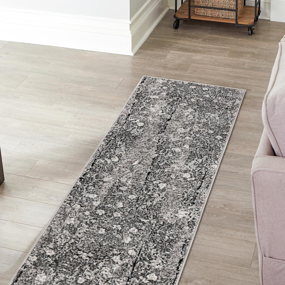 Dark Gray 2' x 13' Metro Runner Area Rug 100% Polypropylene Abstract M ...
