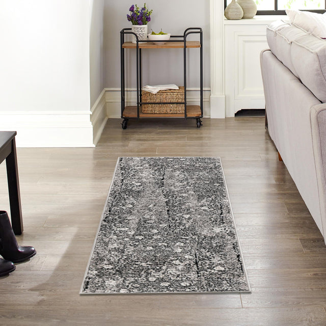 Dark Gray 2' x 13' Metro Runner Area Rug 100% Polypropylene Abstract Modern Easy Clean Carpet for Living Room, Dining, Bedrooms for Sale at Rug Engine