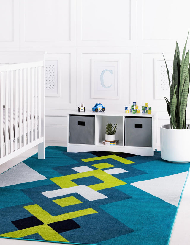 Turquoise 8' x 10' Metro Rectangle Area Rug 100% Polypropylene Abstract Modern Easy Clean Carpet for Living Room, Dining, Bedrooms for Sale at Rug Engine