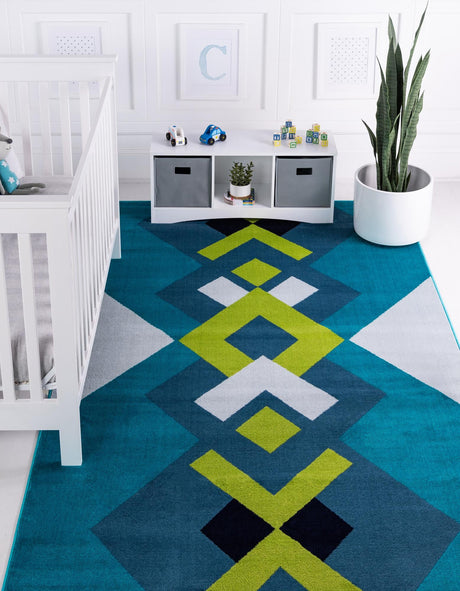 Turquoise 8' x 10' Metro Rectangle Area Rug 100% Polypropylene Abstract Modern Easy Clean Carpet for Living Room, Dining, Bedrooms for Sale at Rug Engine