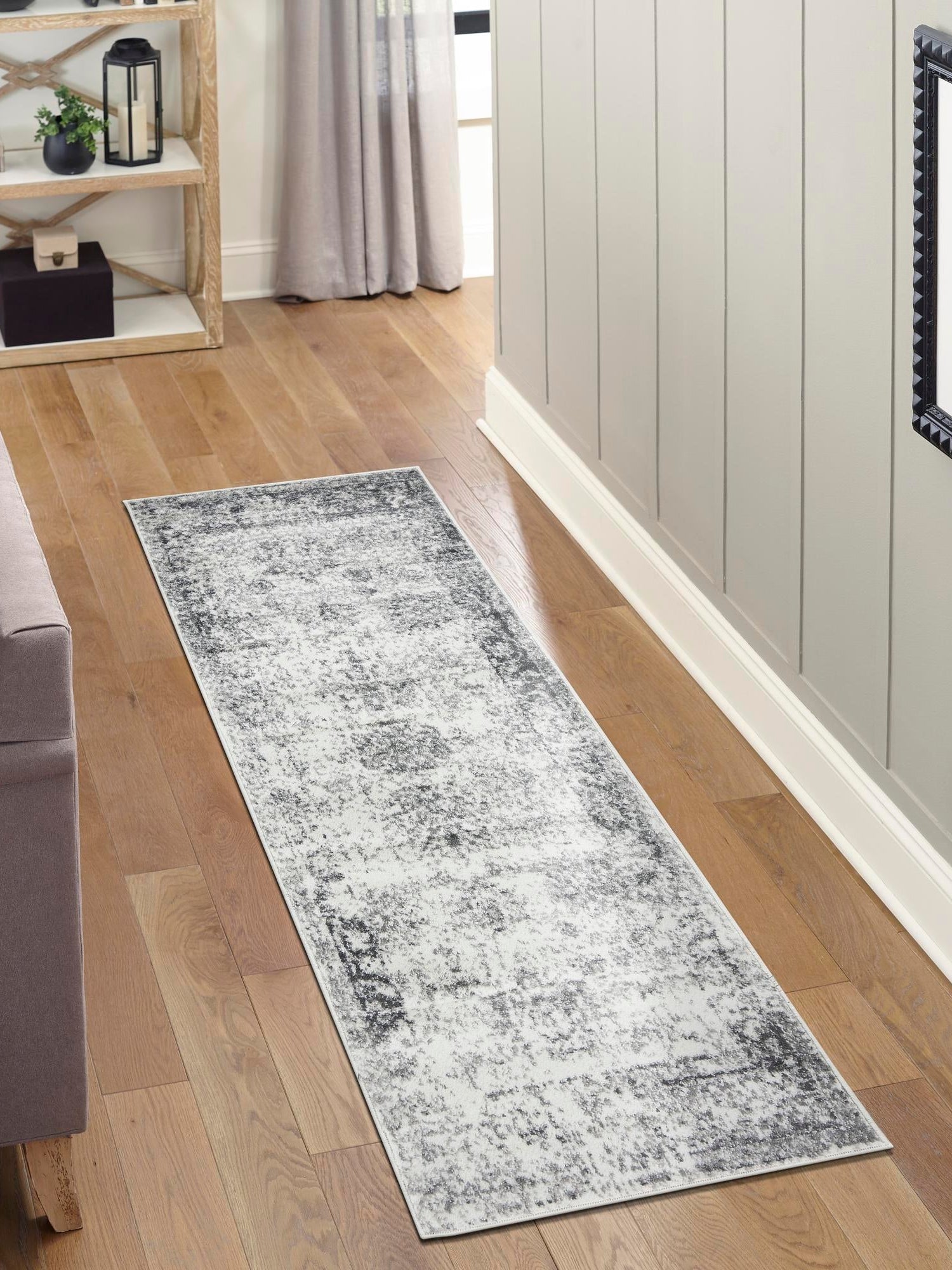 Gray 2' 7 x 12' Sofia Runner Area Rug Durable Easy Clean Stain Resistant Unique Carpet for Affordable Interior Home Design for Sale at Rug Engine