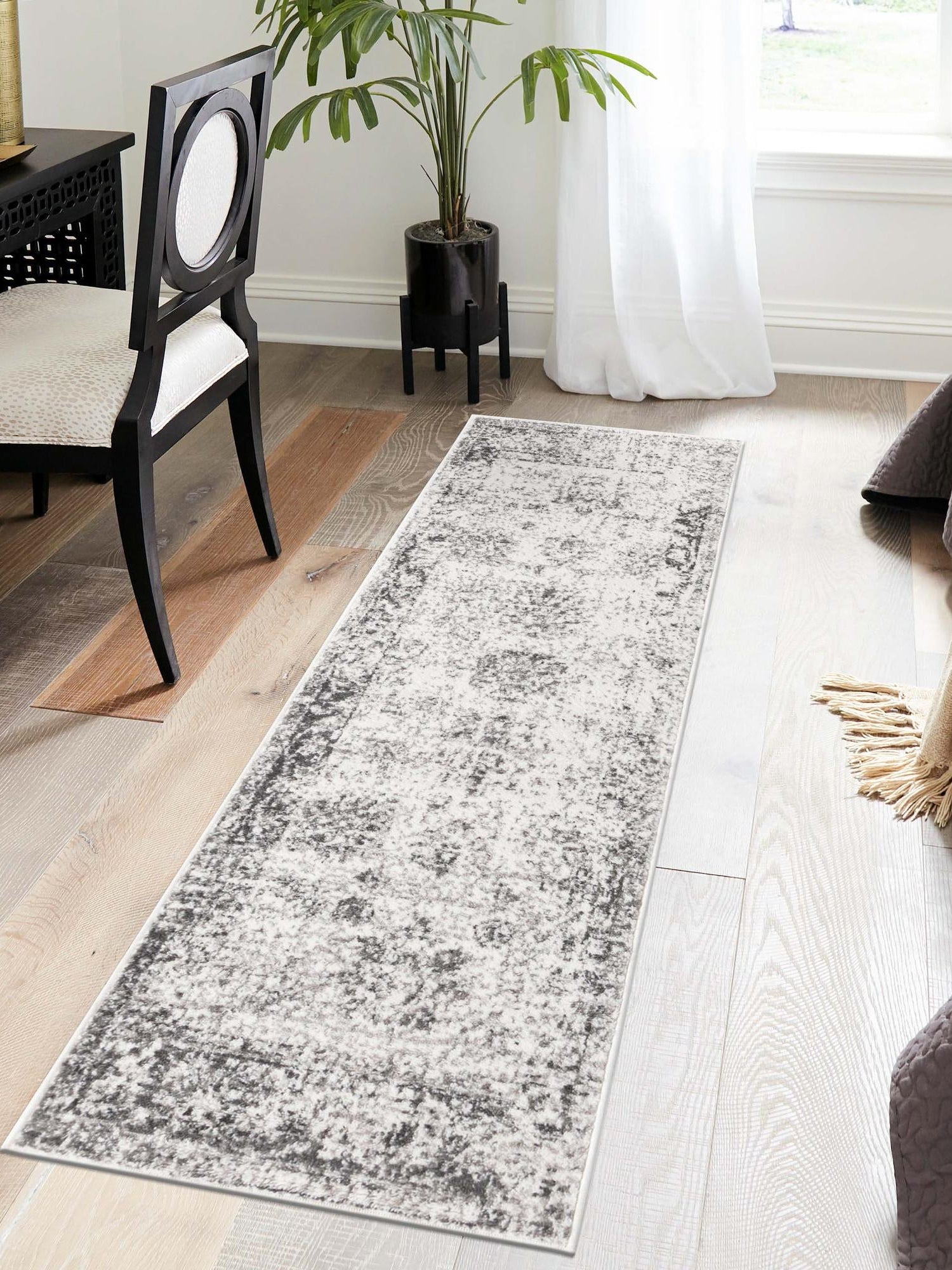 Gray 2' 7 x 12' Sofia Runner Area Rug Durable Easy Clean Stain Resistant Unique Carpet for Affordable Interior Home Design for Sale at Rug Engine