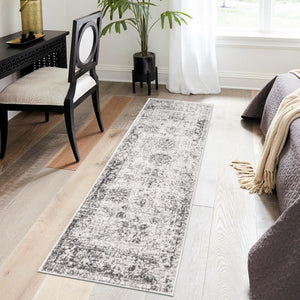 Gray 2' 7 x 12' Sofia Runner Area Rug Durable Easy Clean Stain Resistant Unique Carpet for Affordable Interior Home Design for Sale at Rug Engine