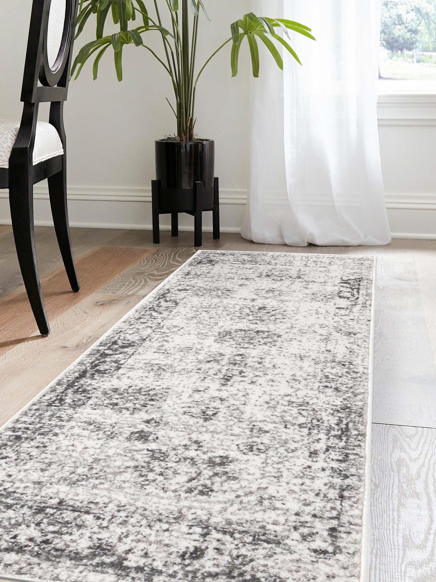 Gray 2' 7 x 12' Sofia Runner Area Rug Durable Easy Clean Stain Resistant Unique Carpet for Affordable Interior Home Design for Sale at Rug Engine