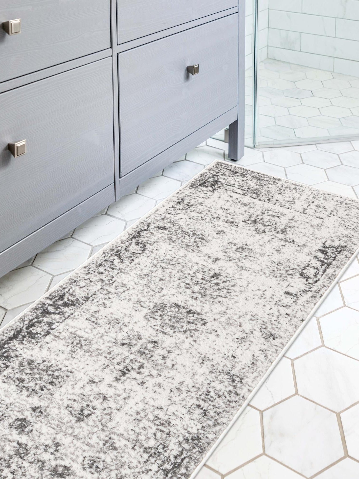 Gray 2' 7 x 12' Sofia Runner Area Rug Durable Easy Clean Stain Resistant Unique Carpet for Affordable Interior Home Design for Sale at Rug Engine