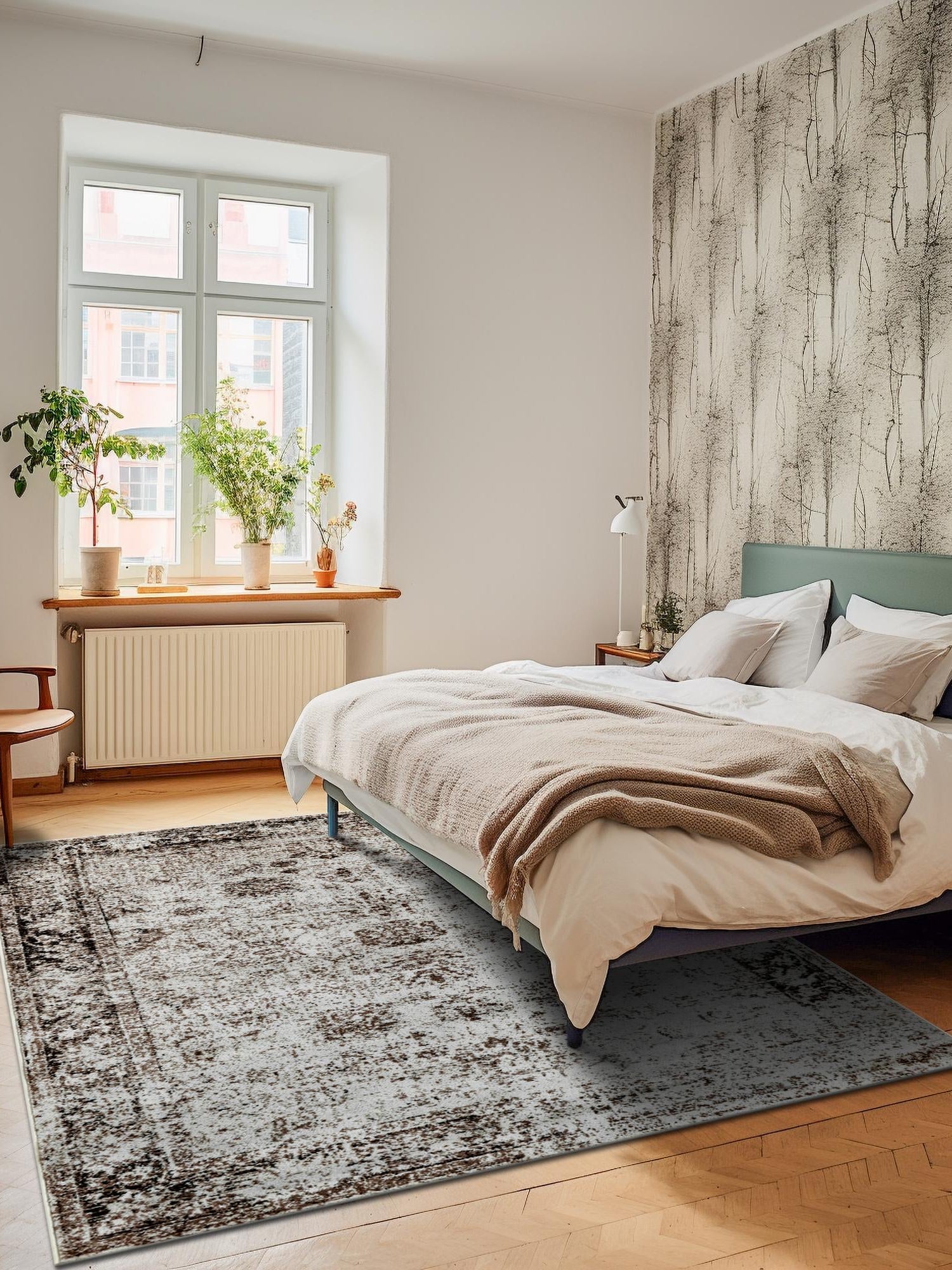 Beige 4' 1 x 6' 1 Sofia Rectangle Area Rug Durable Easy Clean Stain Resistant Unique Carpet for Affordable Interior Home Design for Sale at Rug Engine