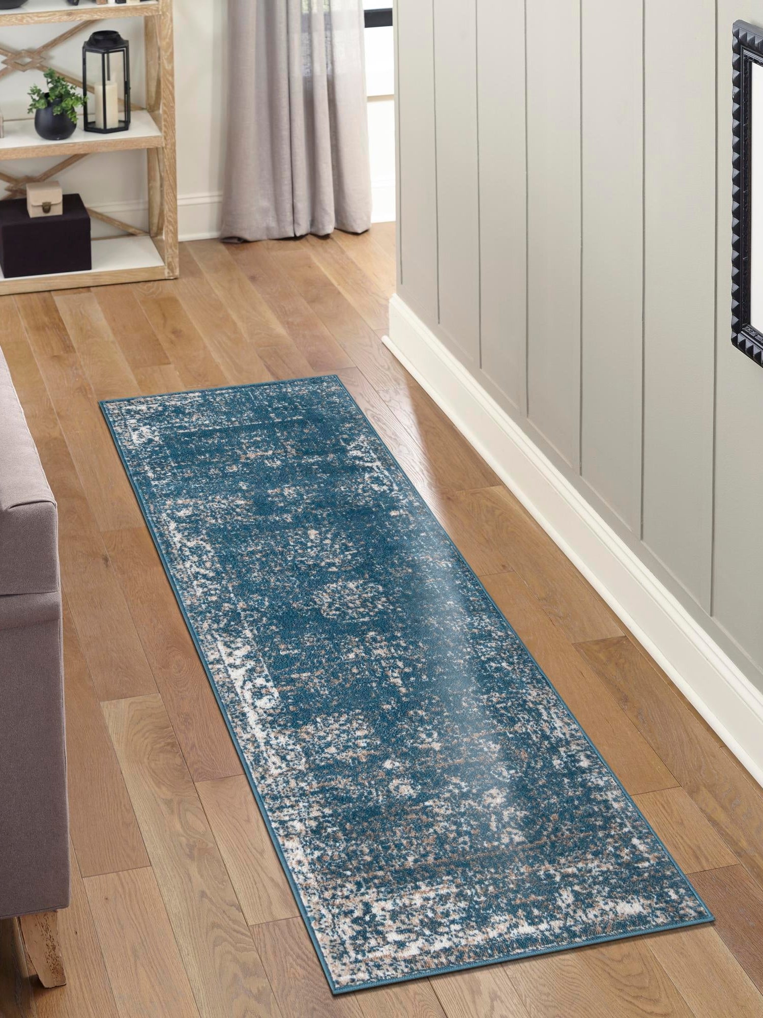 Blue 2' x 6' 7 Sofia Runner Area Rug Durable Easy Clean Stain Resistant Unique Carpet for Affordable Interior Home Design for Sale at Rug Engine