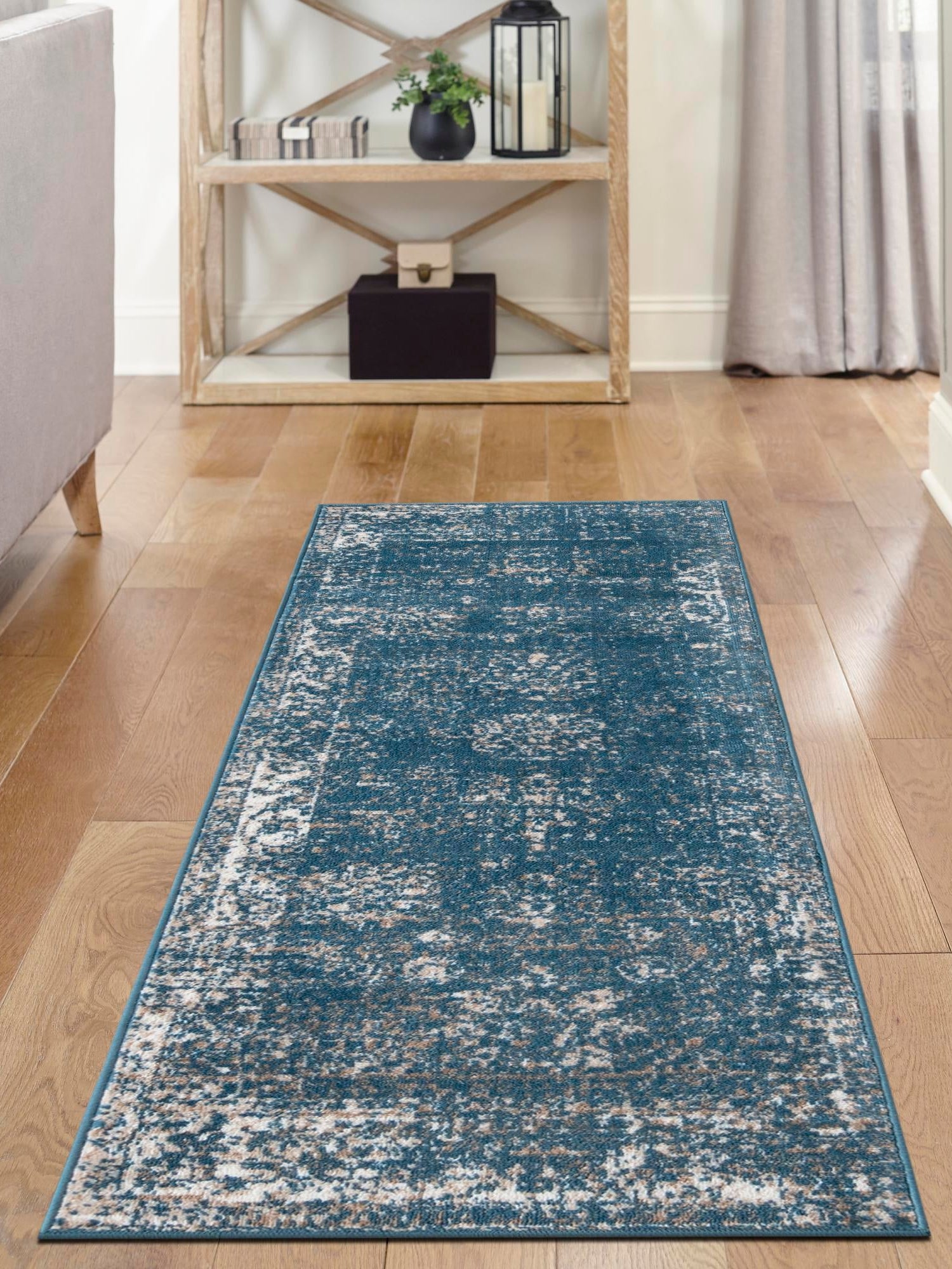 Blue 2' x 9' 10 Sofia Runner Area Rug Durable Easy Clean Stain Resistant Unique Carpet for Affordable Interior Home Design for Sale at Rug Engine