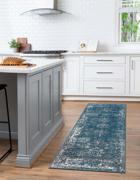 Blue 3' 3 x 16' 5 Sofia Runner Area Rug Durable Easy Clean Stain Resistant Unique Carpet for Affordable Interior Home Design for Sale at Rug Engine