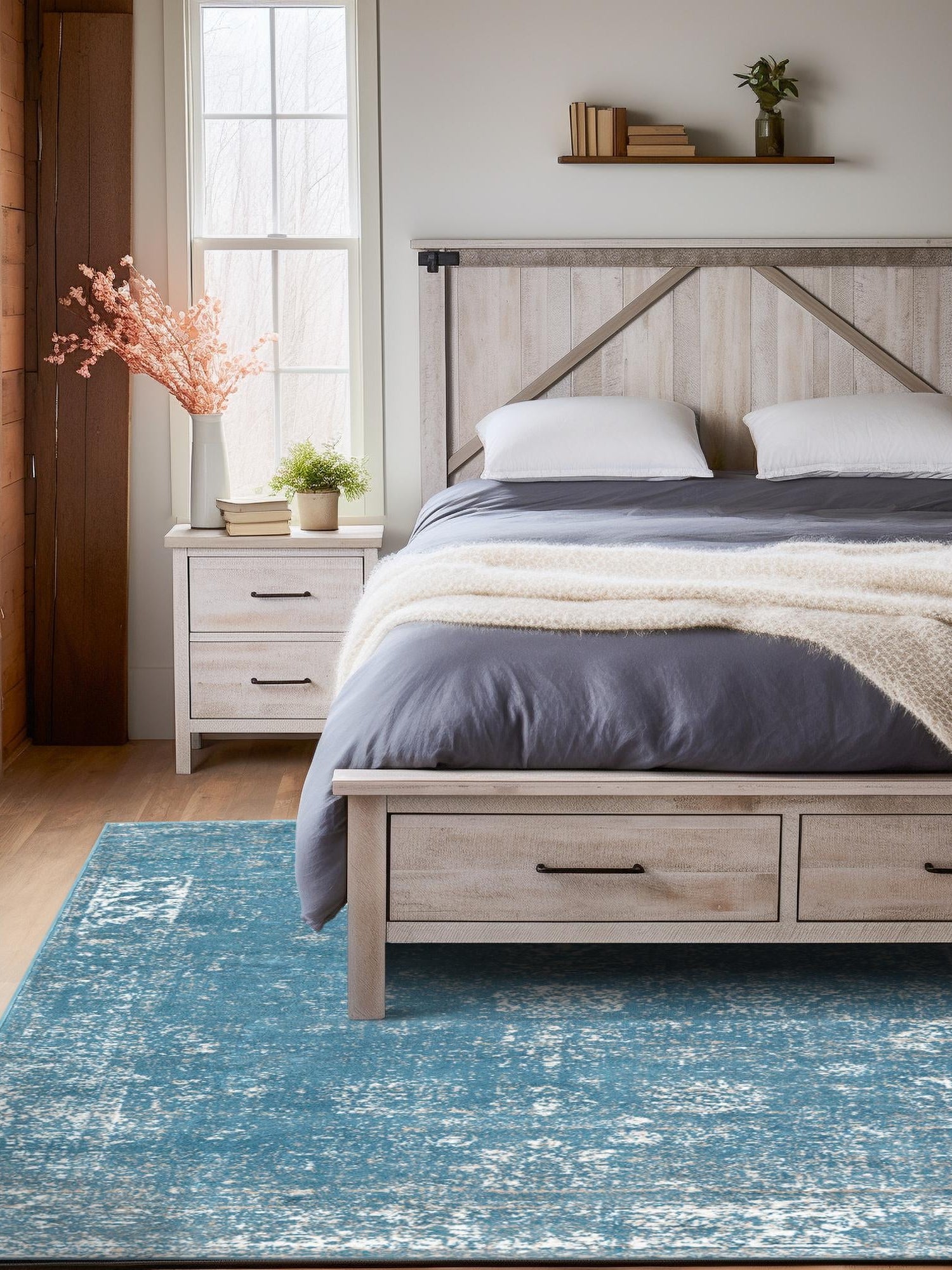 Blue 7' 1 x 10' Sofia Rectangle Area Rug Durable Easy Clean Stain Resistant Unique Carpet for Affordable Interior Home Design for Sale at Rug Engine
