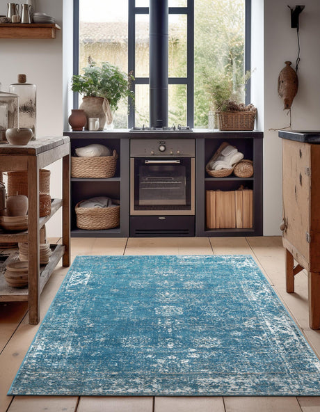 Blue 7' 1 x 10' Sofia Rectangle Area Rug Durable Easy Clean Stain Resistant Unique Carpet for Affordable Interior Home Design for Sale at Rug Engine