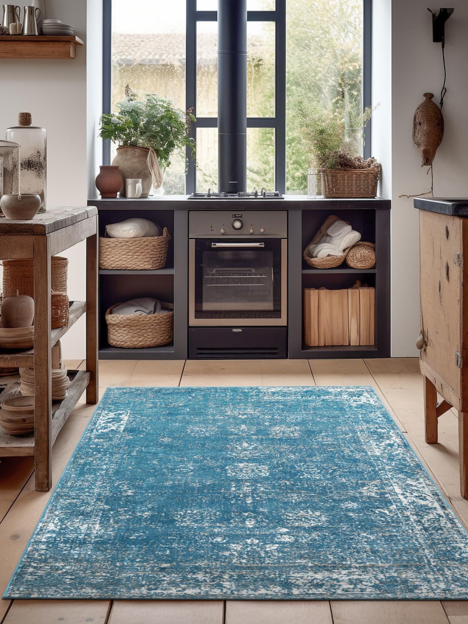 Blue 7' 10 x 11' Sofia Rectangle Area Rug Durable Easy Clean Stain Resistant Unique Carpet for Affordable Interior Home Design for Sale at Rug Engine