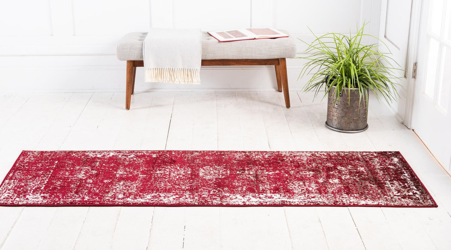 Burgundy 2' x 13' 1 Sofia Runner Area Rug Durable Easy Clean Stain Resistant Unique Carpet for Affordable Interior Home Design for Sale at Rug Engine