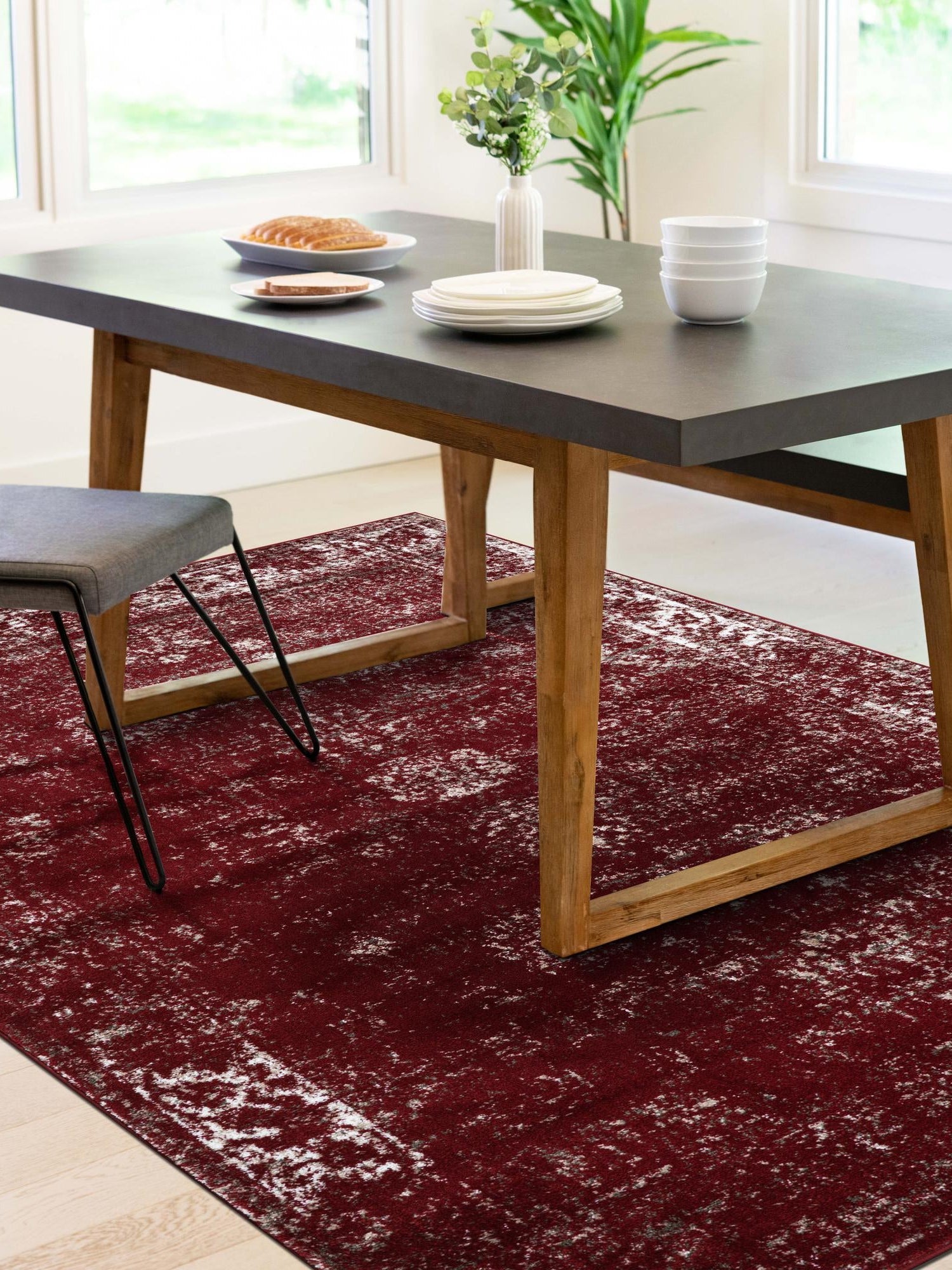 Burgundy 5' 3 x 8' Sofia Rectangle Area Rug Durable Easy Clean Stain Resistant Unique Carpet for Affordable Interior Home Design for Sale at Rug Engine