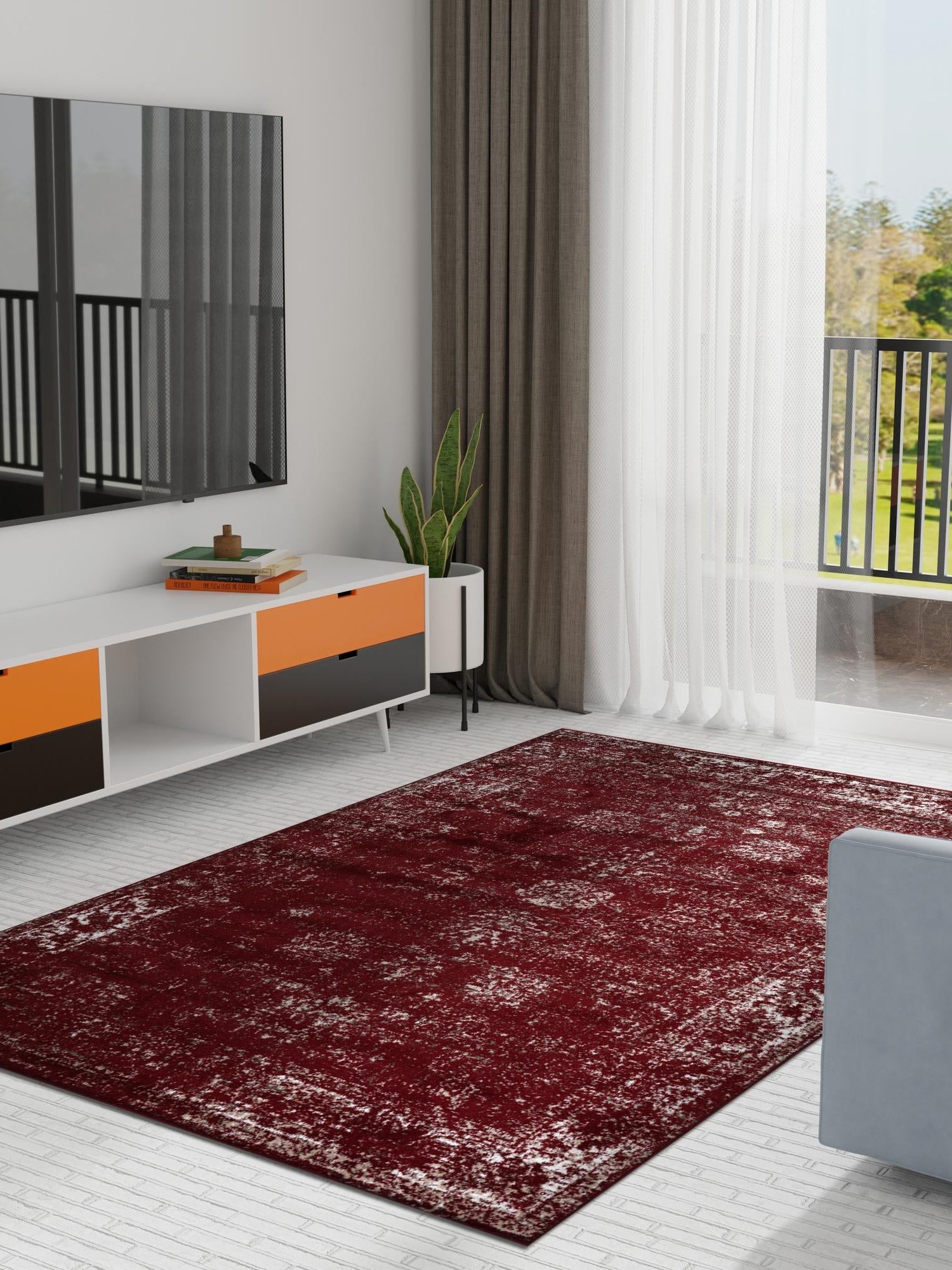 Burgundy 9' x 12' Sofia Rectangle Area Rug Durable Easy Clean Stain Resistant Unique Carpet for Affordable Interior Home Design for Sale at Rug Engine