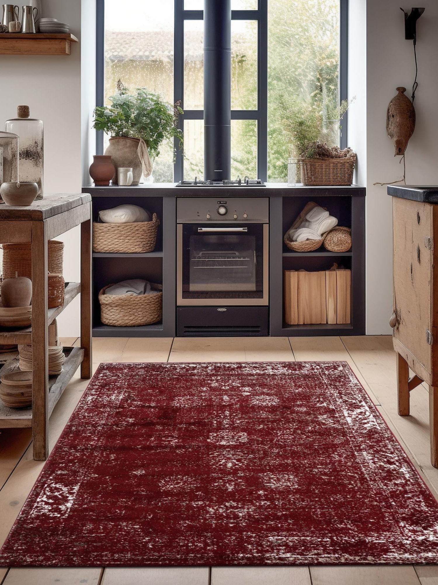Burgundy 7' 10 x 10' Sofia Rectangle Area Rug Durable Easy Clean Stain Resistant Unique Carpet for Affordable Interior Home Design for Sale at Rug Engine