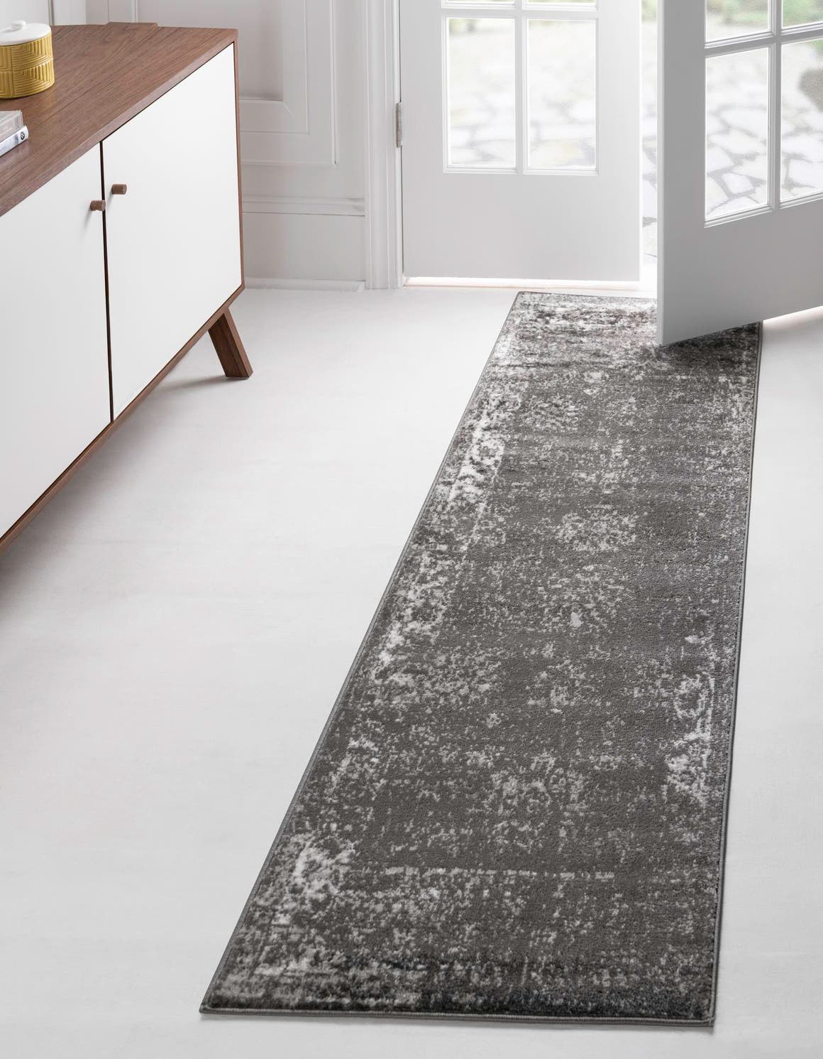 Dark Gray 2' 7 x 12' Sofia Runner Area Rug Durable Easy Clean Stain Resistant Unique Carpet for Affordable Interior Home Design for Sale at Rug Engine