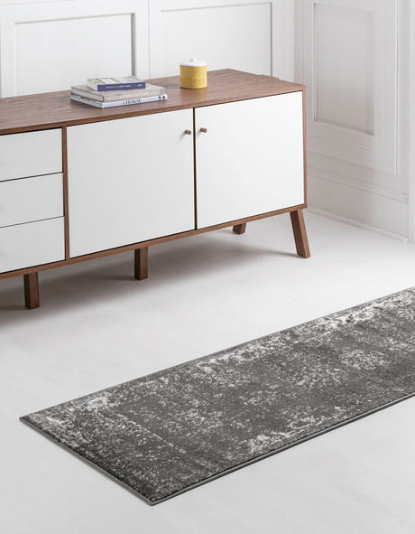 Dark Gray 3' 1 x 19' 8 Sofia Runner Area Rug Durable Easy Clean Stain Resistant Unique Carpet for Affordable Interior Home Design for Sale at Rug Engine