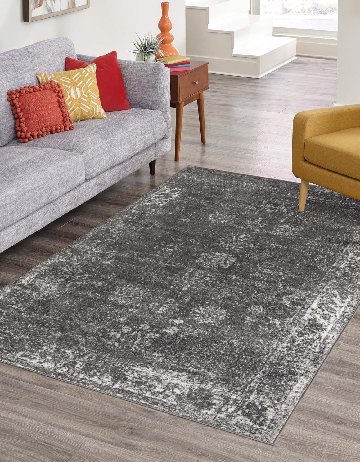 Dark Gray 5' 3 x 8' Sofia Rectangle Area Rug Discounted Clearance Final Sale