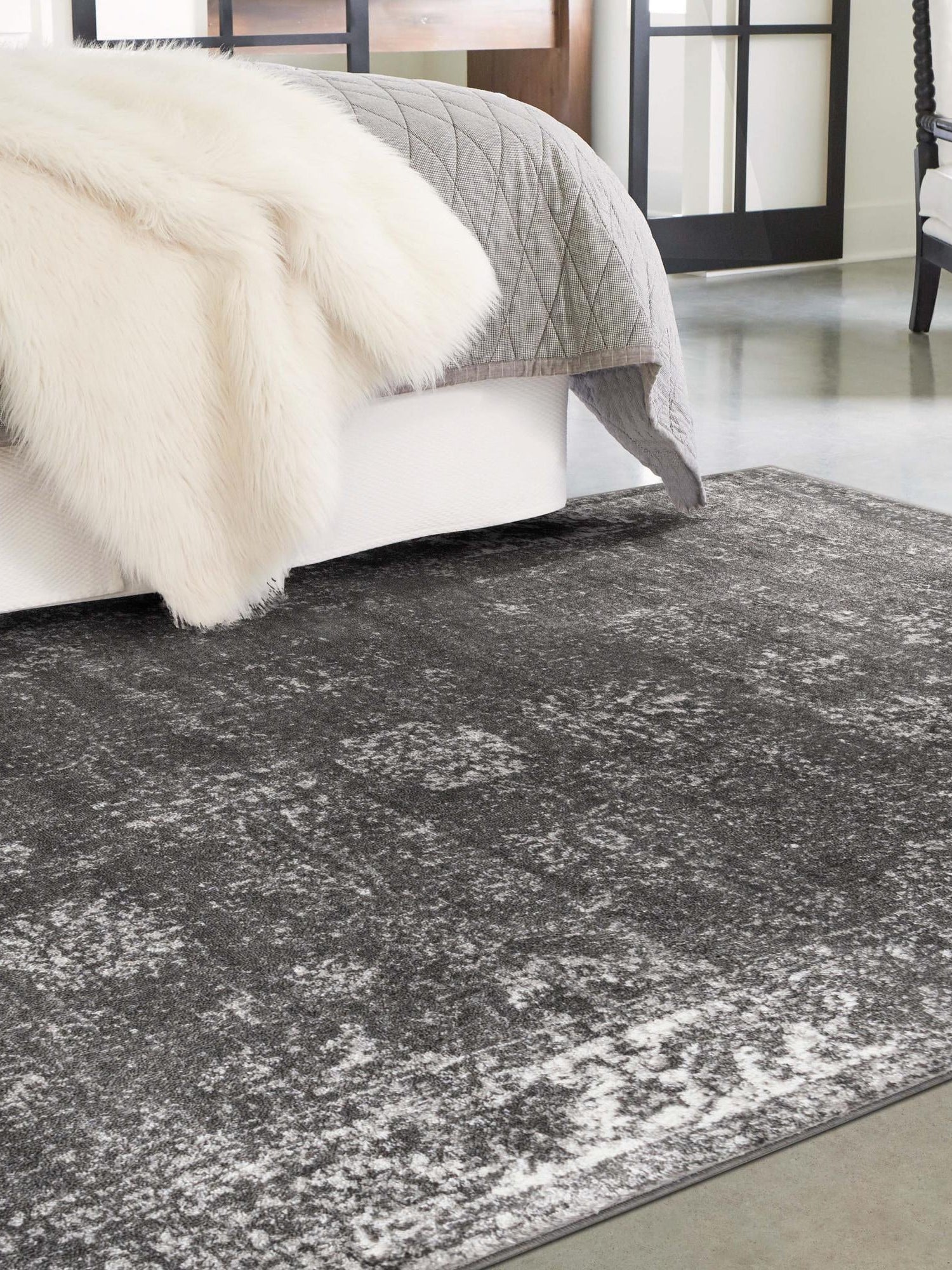 Dark Gray 7' 1 x 10' Sofia Rectangle Area Rug Durable Easy Clean Stain Resistant Unique Carpet for Affordable Interior Home Design for Sale at Rug Engine