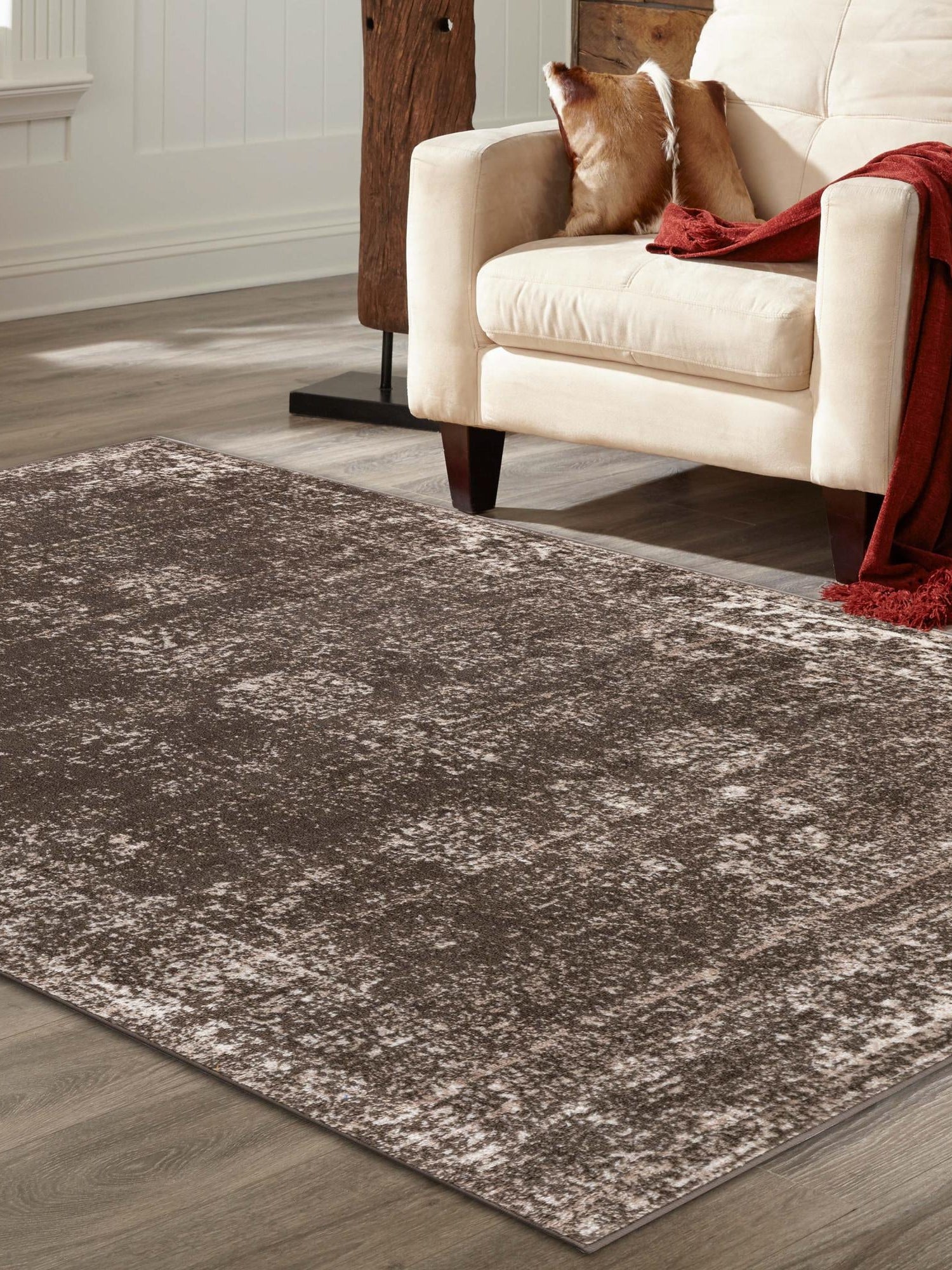 Brown 7' 10 x 11' Sofia Rectangle Area Rug Durable Easy Clean Stain Resistant Unique Carpet for Affordable Interior Home Design for Sale at Rug Engine