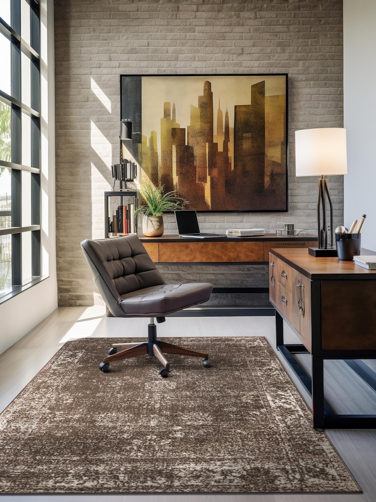 Brown 7' 10 x 11' Sofia Rectangle Area Rug Durable Easy Clean Stain Resistant Unique Carpet for Affordable Interior Home Design for Sale at Rug Engine