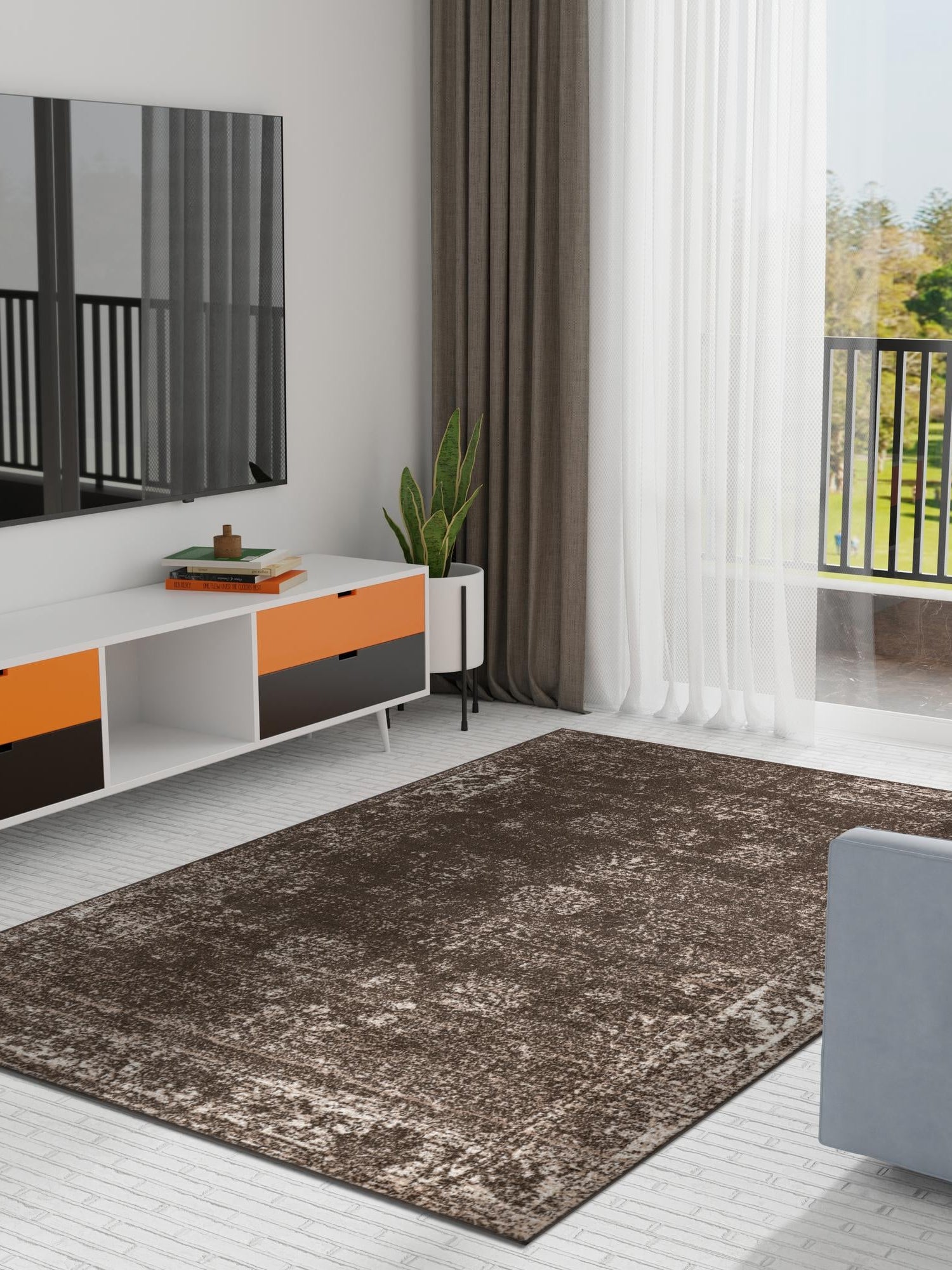 Brown 7' 10 x 11' Sofia Rectangle Area Rug Durable Easy Clean Stain Resistant Unique Carpet for Affordable Interior Home Design for Sale at Rug Engine