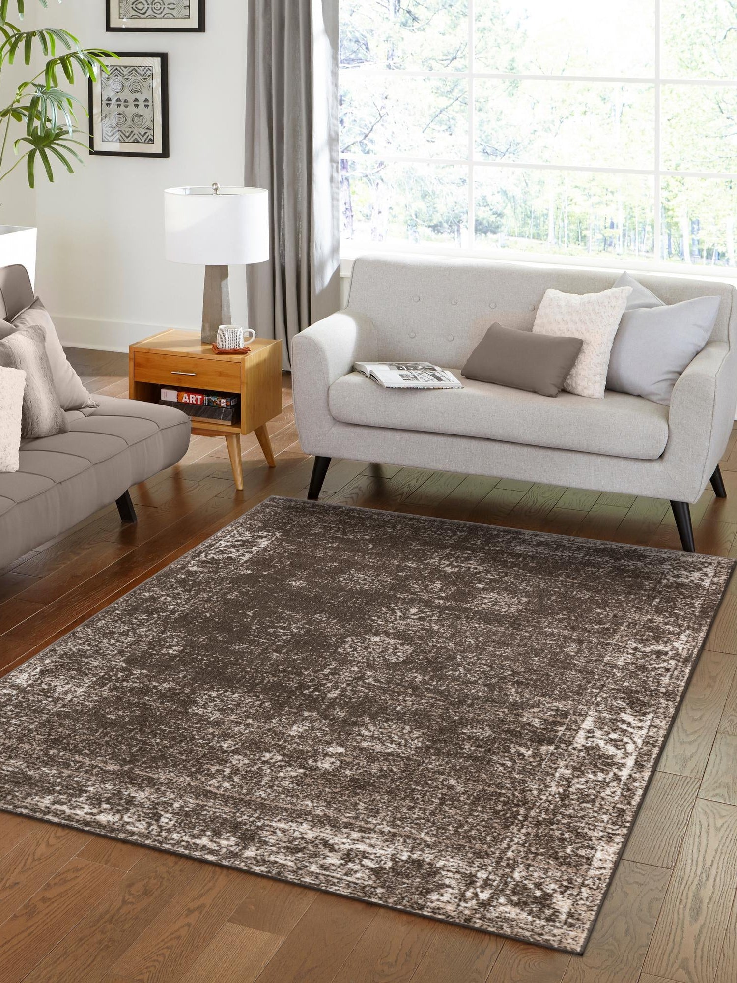 Brown 7' 1 x 10' Sofia Rectangle Area Rug Durable Easy Clean Stain Resistant Unique Carpet for Affordable Interior Home Design for Sale at Rug Engine