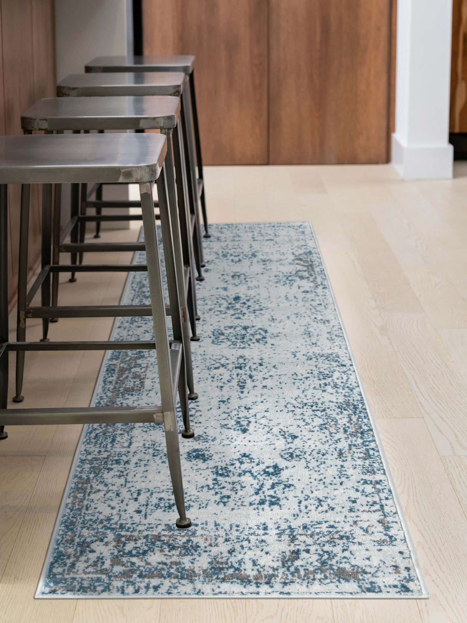 Light Blue 2' 7 x 12' Sofia Runner Area Rug Durable Easy Clean Stain Resistant Unique Carpet for Affordable Interior Home Design for Sale at Rug Engine