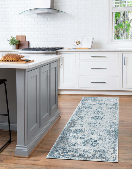 Light Blue 2' x 8' Sofia Runner Area Rug Durable Easy Clean Stain Resistant Unique Carpet for Affordable Interior Home Design for Sale at Rug Engine